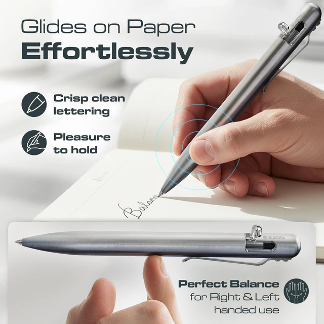 Alt view image 3 of 7 - Bolt Action Pen, Titanium Silver, HyperBolt & ZeroSeam EDC Pen, Refillable Titanium Writing Pen, Premium Graduation Gift, Flagship Executive Pocket Pen