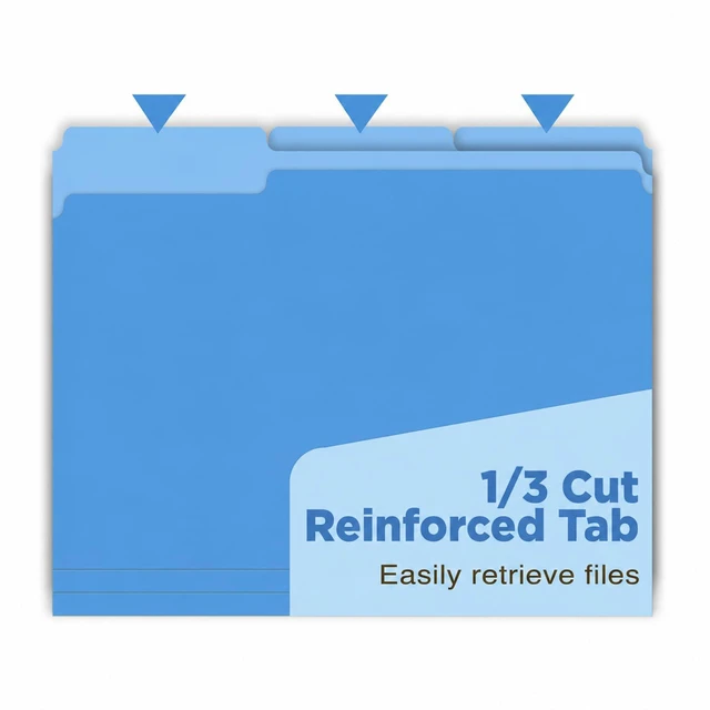 Alt view image 4 of 6 - Blue File Folders 100 Pack, Letter Size 8.5 x 11, 1/3-Cut Tab Colored File Folders, Durable Everyday Folders for Office, School, Home & Business Filing Supplies