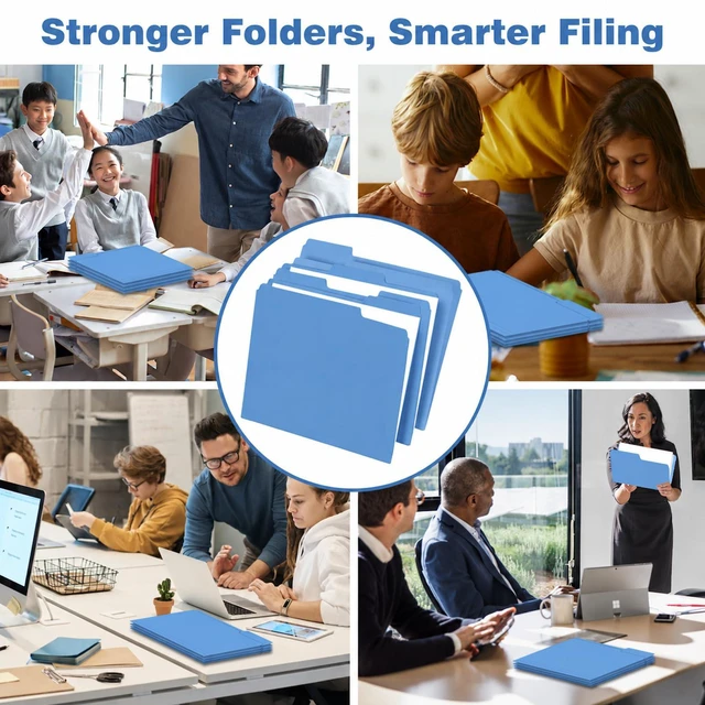 Alt view image 5 of 6 - Blue File Folders 100 Pack, Letter Size 8.5 x 11, 1/3-Cut Tab Colored File Folders, Durable Everyday Folders for Office, School, Home & Business Filing Supplies