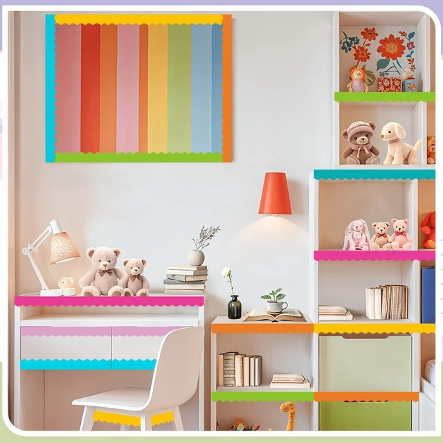 Alt view image 5 of 7 - Bulletin Board Borders, 8 Rolls 262.4 Ft, Bright Bulletin Board Decorations Rainbow Scalloped Trim, Back to School Classroom Decor, Chalkboard Wall & Whiteboard Trim DIY, Home, Office, Posters & Party
