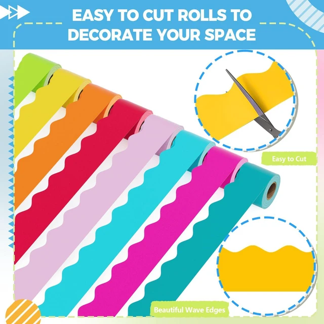 Alt view image 4 of 7 - Bulletin Board Borders, 8 Rolls 262.4 Ft, Bright Bulletin Board Decorations Rainbow Scalloped Trim, Back to School Classroom Decor, Chalkboard Wall & Whiteboard Trim DIY, Home, Office, Posters & Party