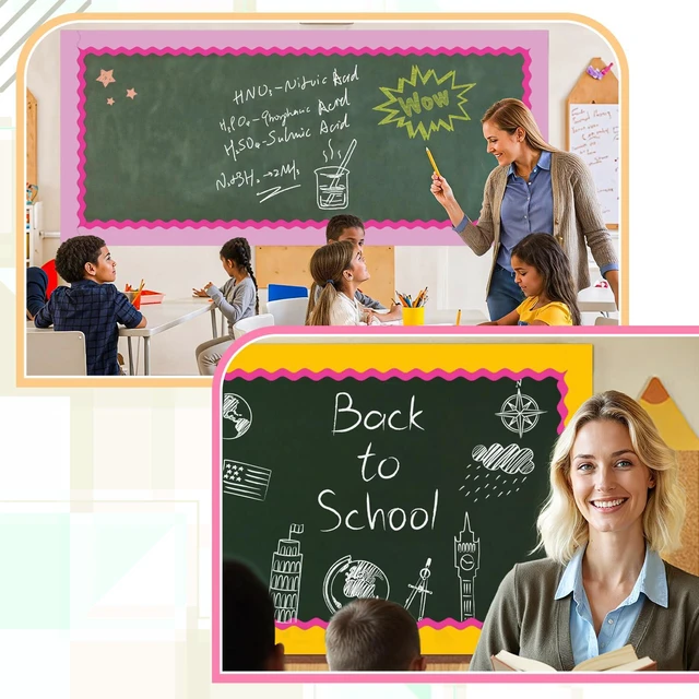 Alt view image 6 of 7 - Bulletin Board Borders, 8 Rolls 262.4 Ft, Bright Bulletin Board Decorations Rainbow Scalloped Trim, Back to School Classroom Decor, Chalkboard Wall & Whiteboard Trim DIY, Home, Office, Posters & Party