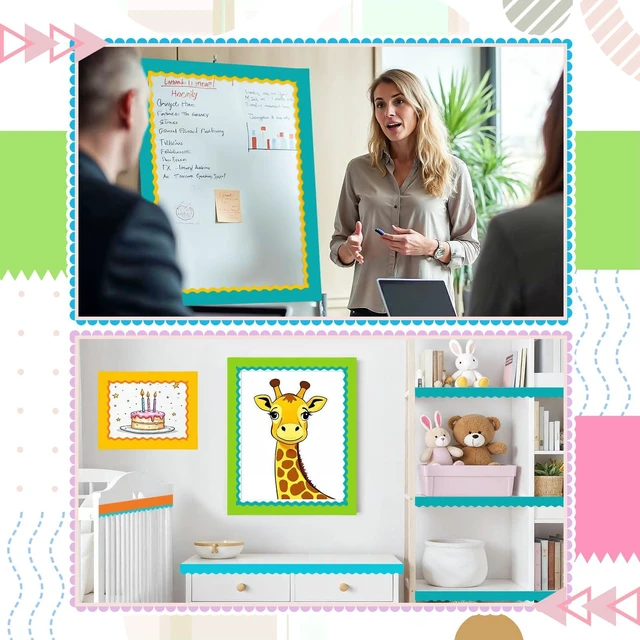 Alt view image 7 of 7 - Bulletin Board Borders, 8 Rolls 262.4 Ft, Bright Bulletin Board Decorations Rainbow Scalloped Trim, Back to School Classroom Decor, Chalkboard Wall & Whiteboard Trim DIY, Home, Office, Posters & Party