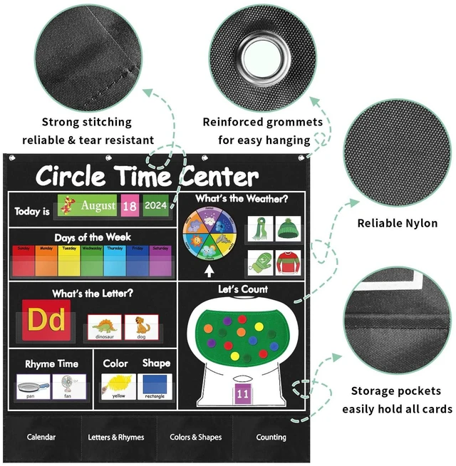 Alt view image 3 of 6 - Circle Time Learning Center Pocket Chart, Classroom Calendar(Black) Printed Days of The Week with CardsLearning for Home or Kindergarten, Teacher Must Have Supplies That Fits Any School Décor