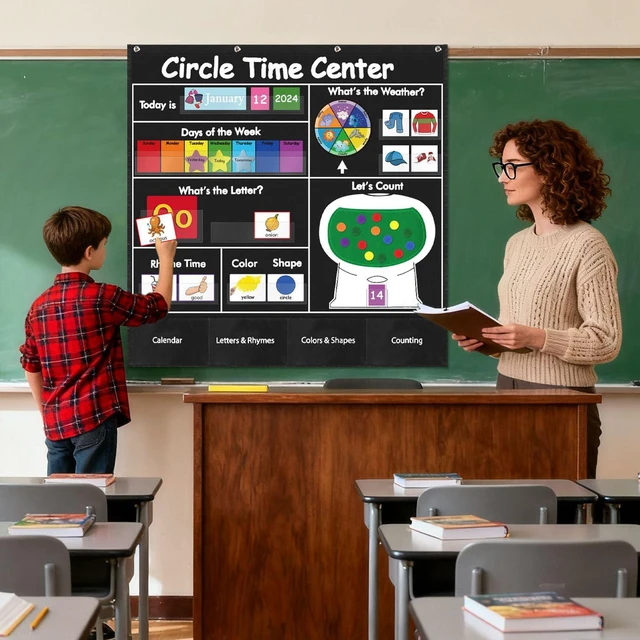 Alt view image 2 of 6 - Circle Time Learning Center Pocket Chart, Classroom Calendar(Black) Printed Days of The Week with CardsLearning for Home or Kindergarten, Teacher Must Have Supplies That Fits Any School Décor