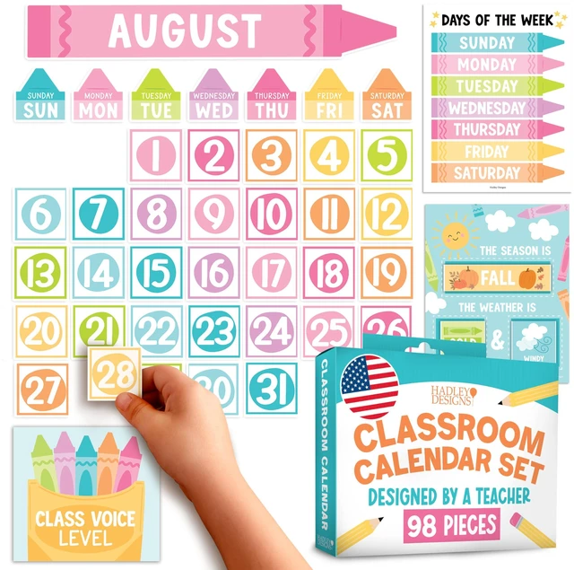 Main image of Classroom Calendar Set -School Calendar Bulletin Board Decor Kids Class Calendar for Pastel Classroom Decor, Kindergarten Preschool Teacher Must Haves, Homeschool & Daycare Essentials