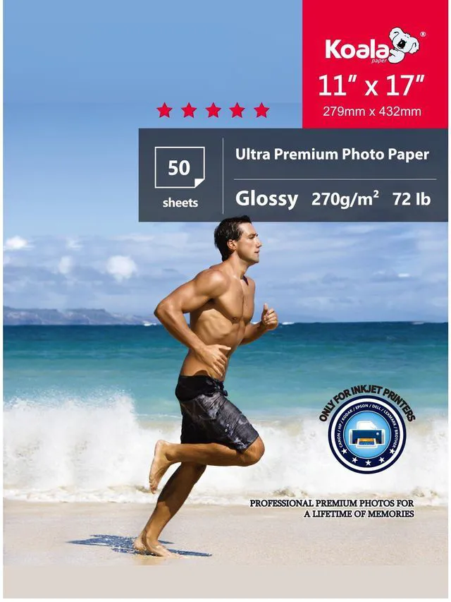 Main image of Photo Paper Resin Coated 11x17 In Glossy Photo Printer Paper 72lb for Inkjet Printer Water Resistant 50 Sheets