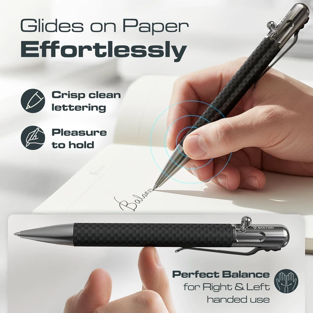 Alt view image 3 of 7 - Bolt Action Pen, Carbon Fiber & Stainless Steel, HyperBolt EDC Pen, Refillable Lightweight Writing Pen, Premium Graduation Gift, Executive Pocket Pen