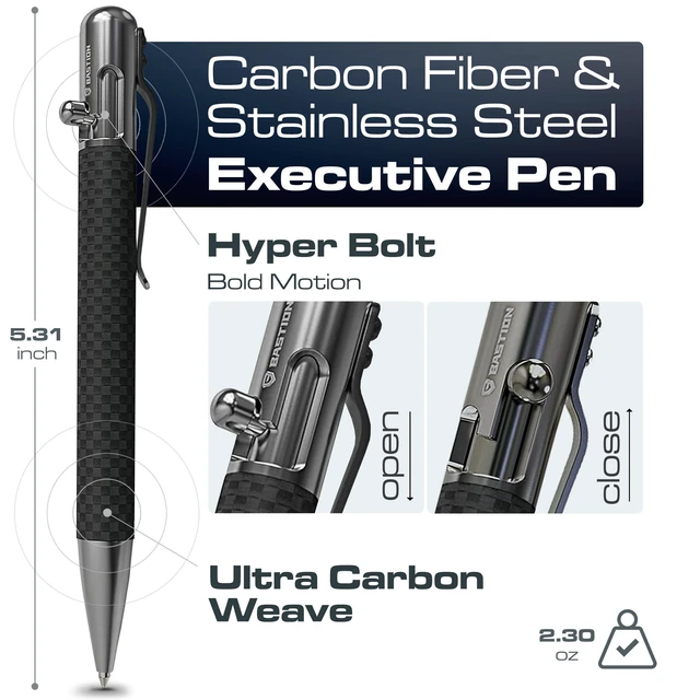 Alt view image 2 of 7 - Bolt Action Pen, Carbon Fiber & Stainless Steel, HyperBolt EDC Pen, Refillable Lightweight Writing Pen, Premium Graduation Gift, Executive Pocket Pen