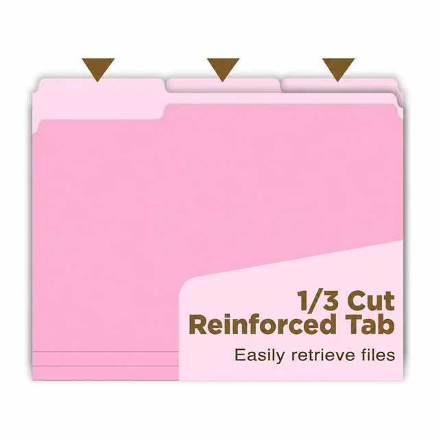 Alt view image 3 of 6 - Pink File Folders 100 Pack, Letter Size 8.5 x 11, Colored File Folders with 1/3-Cut Tabs, Everyday Filing Folders for Office, School, Home & Business Supplies