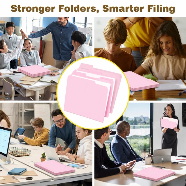 Alt view image 5 of 6 - Pink File Folders 100 Pack, Letter Size 8.5 x 11, Colored File Folders with 1/3-Cut Tabs, Everyday Filing Folders for Office, School, Home & Business Supplies
