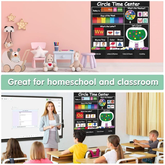 Alt view image 6 of 6 - Circle Time Learning Center Pocket Chart, Classroom Calendar(Black) Printed Days of The Week with CardsLearning for Home or Kindergarten, Teacher Must Have Supplies That Fits Any School Décor
