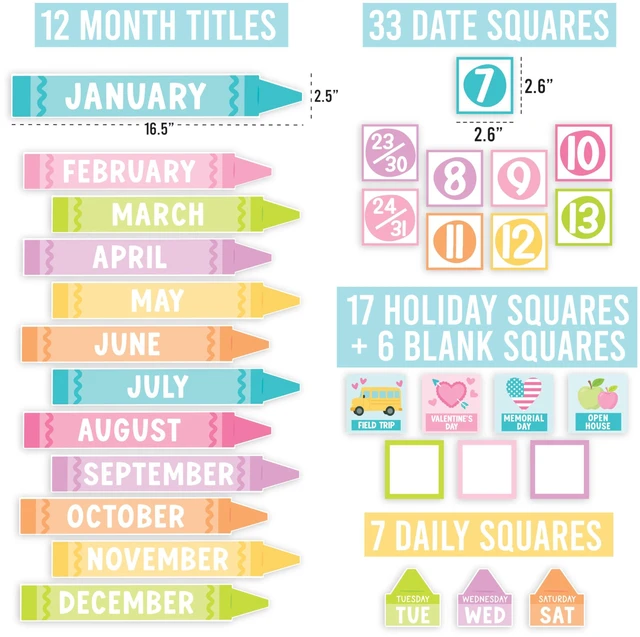 Alt view image 2 of 7 - Classroom Calendar Set -School Calendar Bulletin Board Decor Kids Class Calendar for Pastel Classroom Decor, Kindergarten Preschool Teacher Must Haves, Homeschool & Daycare Essentials
