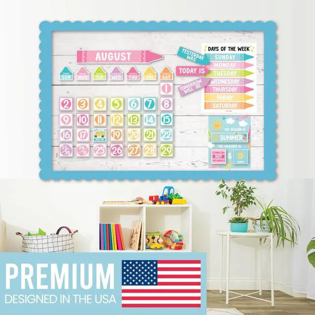 Alt view image 5 of 7 - Classroom Calendar Set -School Calendar Bulletin Board Decor Kids Class Calendar for Pastel Classroom Decor, Kindergarten Preschool Teacher Must Haves, Homeschool & Daycare Essentials