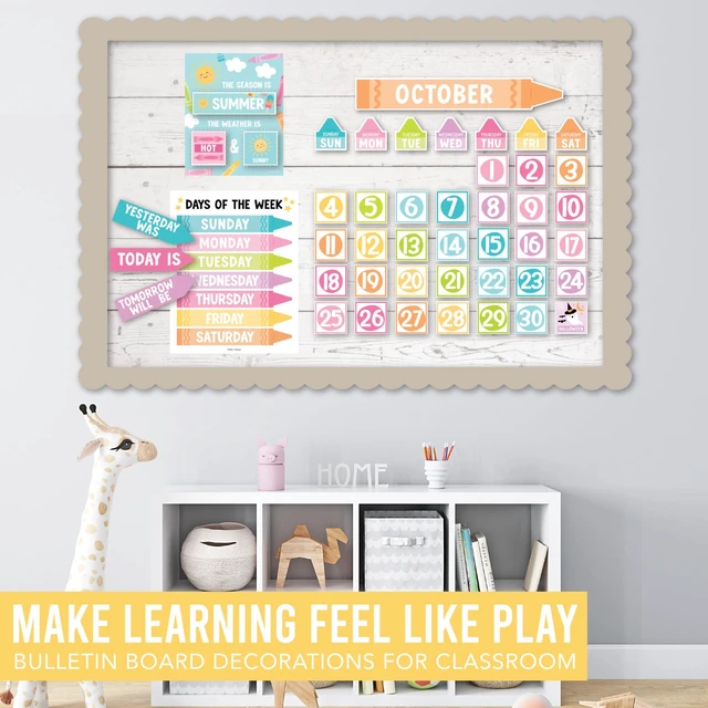 Alt view image 7 of 7 - Classroom Calendar Set -School Calendar Bulletin Board Decor Kids Class Calendar for Pastel Classroom Decor, Kindergarten Preschool Teacher Must Haves, Homeschool & Daycare Essentials