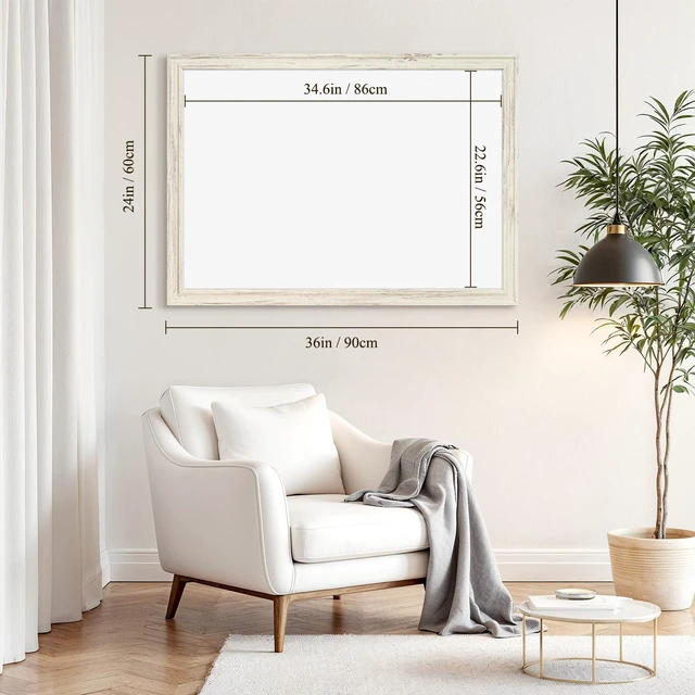 Alt view image 3 of 7 - Dry Erase Board, 36" x 24" Magnetic Whiteboard, Vintage White Wood Framed Decorative White Board, Wall-Mounted Notice Board, For School, Office, Home, 8 Magnets 4 Markers 1 Eraser