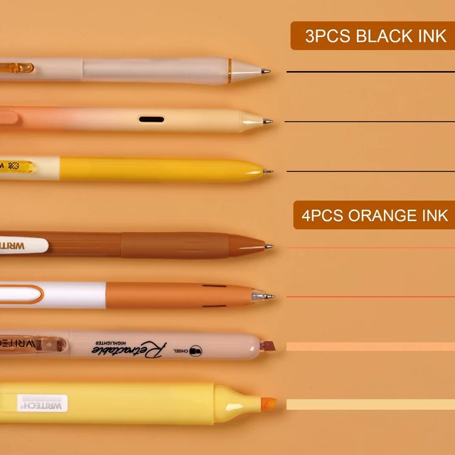 Alt view image 2 of 6 - Gel Pens Journaling Highlighters: 0.5 &0.7mm Orange Journal Set 7ct Black & Multicolor Pen Highlighter No Bleed Smooth Writing for Drawing Journaling Teachers Nurses Office Gift
