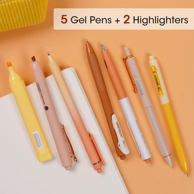 Alt view image 4 of 6 - Gel Pens Journaling Highlighters: 0.5 &0.7mm Orange Journal Set 7ct Black & Multicolor Pen Highlighter No Bleed Smooth Writing for Drawing Journaling Teachers Nurses Office Gift