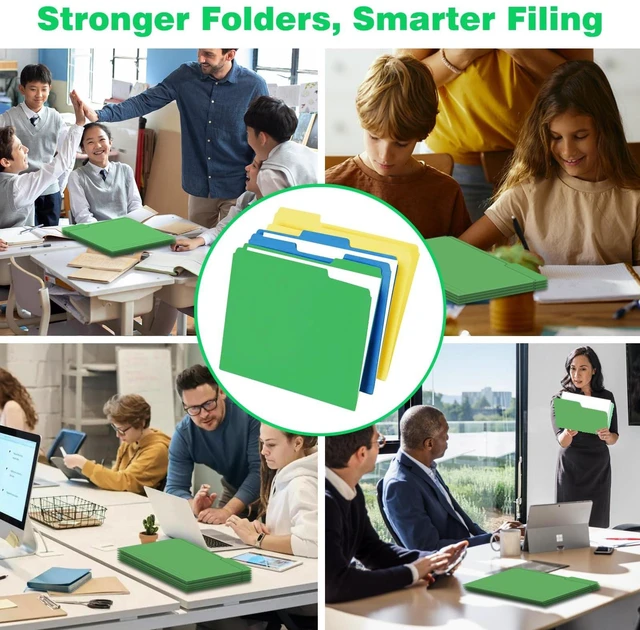 Alt view image 5 of 6 - Green File Folders 100 Pack, Letter Size 8.5 x 11, 1/3-Cut Tab Colored File Folders, Durable Everyday Folders for Office, School, Home & Business Filing Supplies