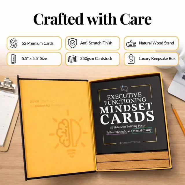 Alt view image 4 of 7 - Executive Functioning Mindset Cards 52 Daily Habit Cards for Focus, Organization & Follow Through for Kids, Teens & Adults Includes Wooden Display Stand Gift for Teachers & Parents