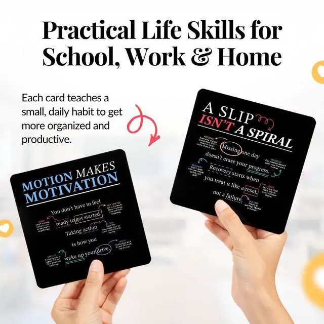 Alt view image 3 of 7 - Executive Functioning Mindset Cards 52 Daily Habit Cards for Focus, Organization & Follow Through for Kids, Teens & Adults Includes Wooden Display Stand Gift for Teachers & Parents