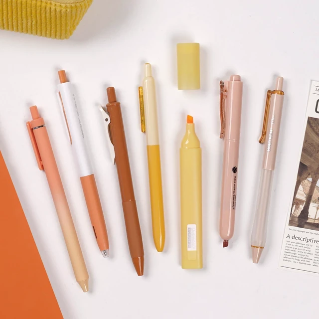 Alt view image 6 of 6 - Gel Pens Journaling Highlighters: 0.5 &0.7mm Orange Journal Set 7ct Black & Multicolor Pen Highlighter No Bleed Smooth Writing for Drawing Journaling Teachers Nurses Office Gift