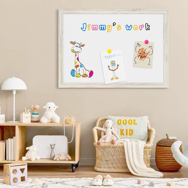 Alt view image 7 of 7 - Dry Erase Board, 36" x 24" Magnetic Whiteboard, Vintage White Wood Framed Decorative White Board, Wall-Mounted Notice Board, For School, Office, Home, 8 Magnets 4 Markers 1 Eraser
