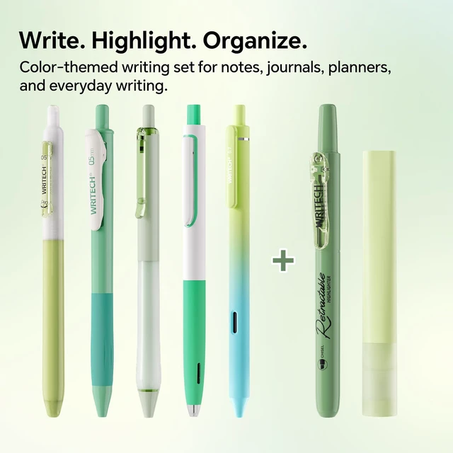 Alt view image 4 of 7 - Gel Pens Journaling Highlighters: 0.5 & 0.7mm Green Journal Set 7ct Black & Multicolor Pen Highlighter No Bleed Smooth Writing for Drawing Journaling Teachers Nurses Office Gift