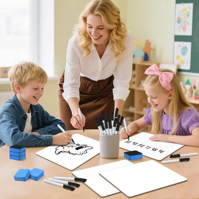 Alt view image 6 of 7 - 36 Pack Double-Sided Dry Erase White Boards 9 x 12 Inch Small White Boards for Students with 36 Dry Erase Markers & Erasers, Reusable Classroom Whiteboards