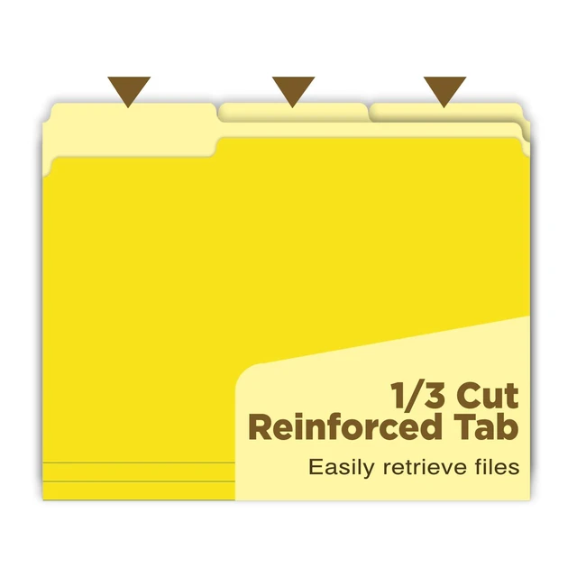 Alt view image 3 of 6 - Yellow File Folders 100 Pack, Letter Size 8.5 x 11, 1/3-Cut Tab Colored File Folders, Durable Everyday Folders for Office, School, Home & Business Filing Supplies