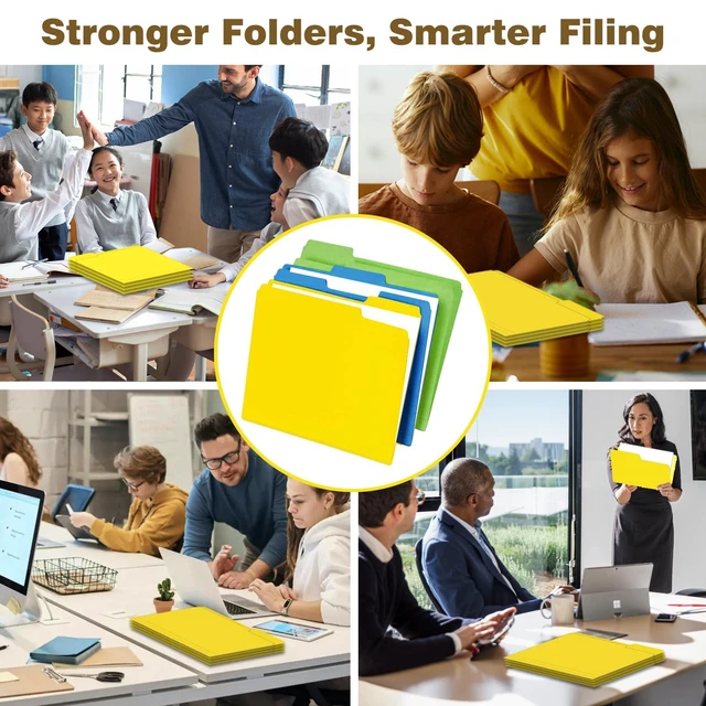 Alt view image 5 of 6 - Yellow File Folders 100 Pack, Letter Size 8.5 x 11, 1/3-Cut Tab Colored File Folders, Durable Everyday Folders for Office, School, Home & Business Filing Supplies