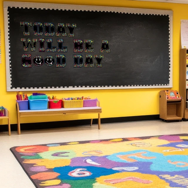 Alt view image 6 of 6 - 136 Pcs 12 Inch Extra Large Bulletin Board Letter Classroom Wall Decor Confetti Black, Giant Alphabet Cutout Letter, Big Sticker, Punctuation with Adhesive Dot, Colorful Poster Decal School Decor