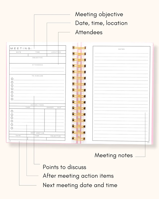 Alt view image 4 of 7 - Meeting Notebook for Work OrganizationWork Notebook for Note Taking Meeting Planner & Office Supplies for Men & Women to Stay Organized with 100+ Meeting Pages, Action Items & Project Planning