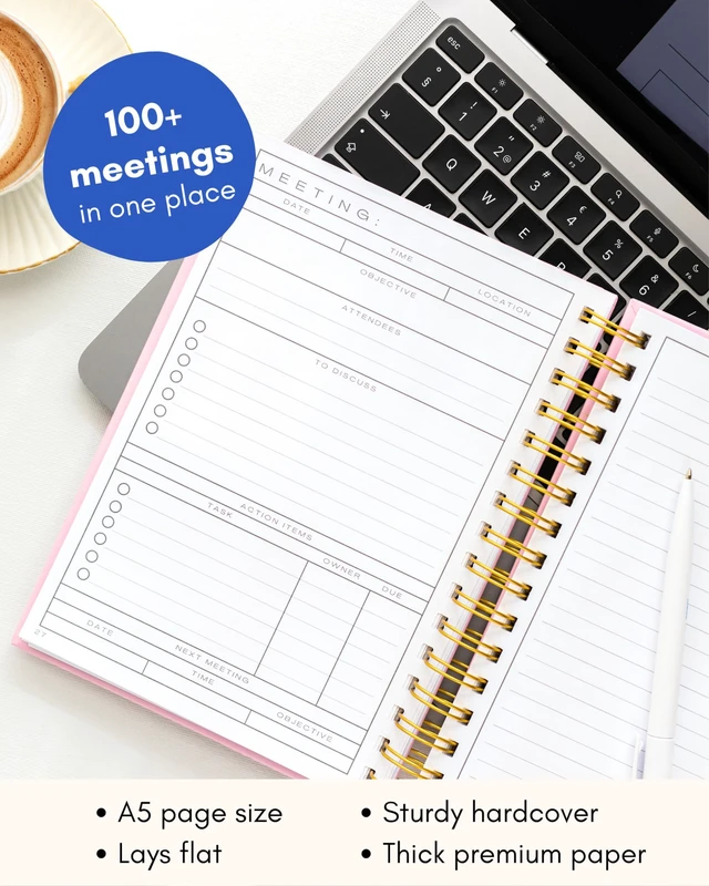 Alt view image 7 of 7 - Meeting Notebook for Work OrganizationWork Notebook for Note Taking Meeting Planner & Office Supplies for Men & Women to Stay Organized with 100+ Meeting Pages, Action Items & Project Planning