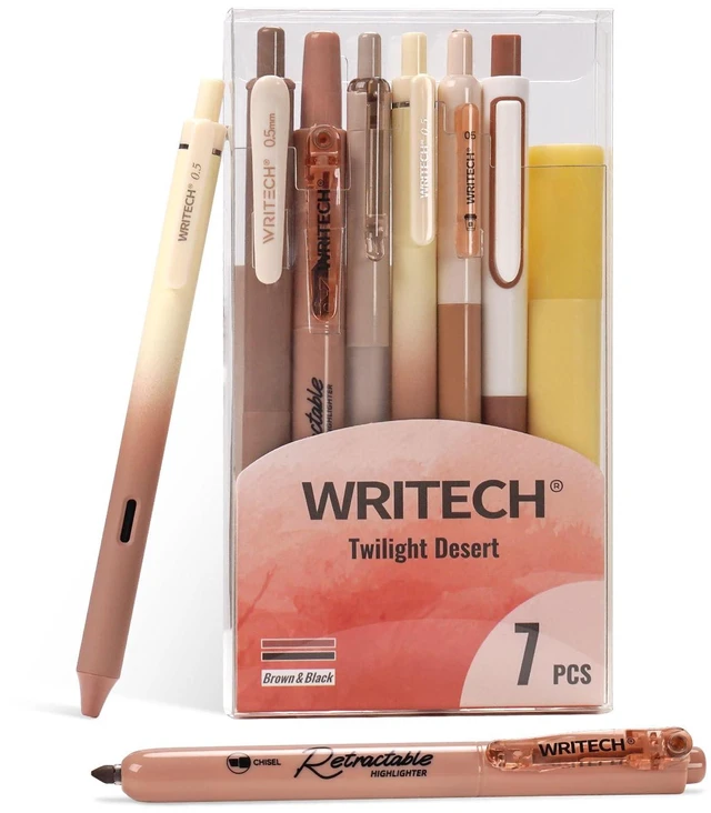 Main image of Gel Pens Journaling Highlighters: Earth Tones Journal Set 7ct Black & Multicolor Pen Highlighter No Bleed Smooth Writing for Drawing Journaling Teachers Nurses Office Gift