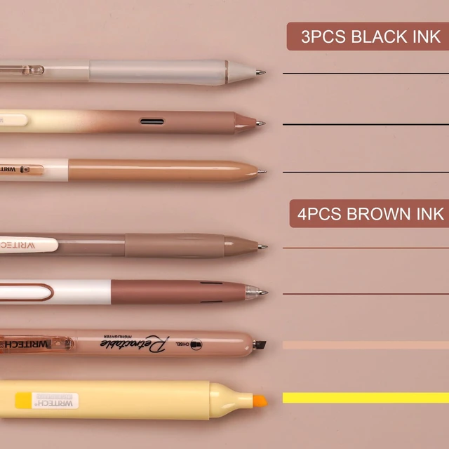 Alt view image 2 of 7 - Gel Pens Journaling Highlighters: Earth Tones Journal Set 7ct Black & Multicolor Pen Highlighter No Bleed Smooth Writing for Drawing Journaling Teachers Nurses Office Gift