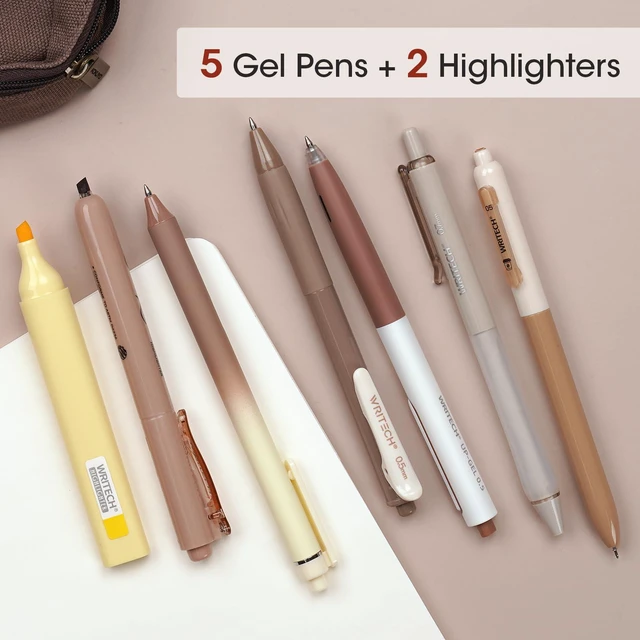 Alt view image 4 of 7 - Gel Pens Journaling Highlighters: Earth Tones Journal Set 7ct Black & Multicolor Pen Highlighter No Bleed Smooth Writing for Drawing Journaling Teachers Nurses Office Gift