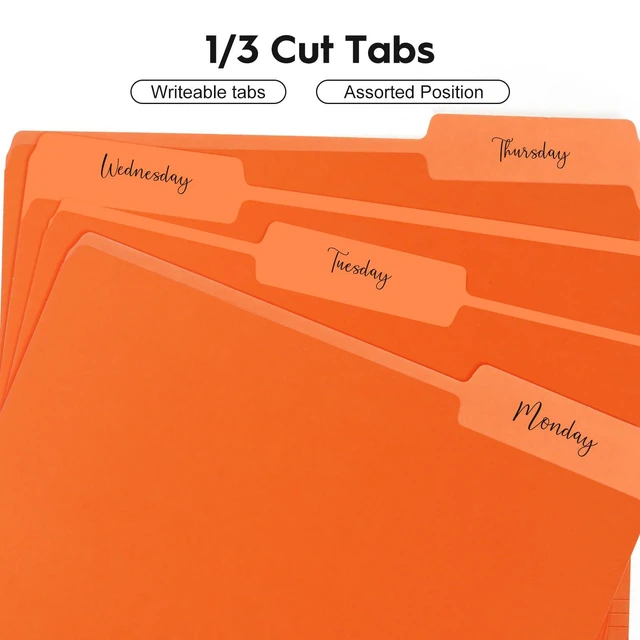 Alt view image 2 of 7 - 100-Pack Color File Folders, 1/3 Cut Tab, Letter Size Manilla Folder for School/Office/Classroom, Orange