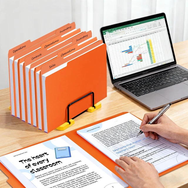 Alt view image 5 of 7 - 100-Pack Color File Folders, 1/3 Cut Tab, Letter Size Manilla Folder for School/Office/Classroom, Orange