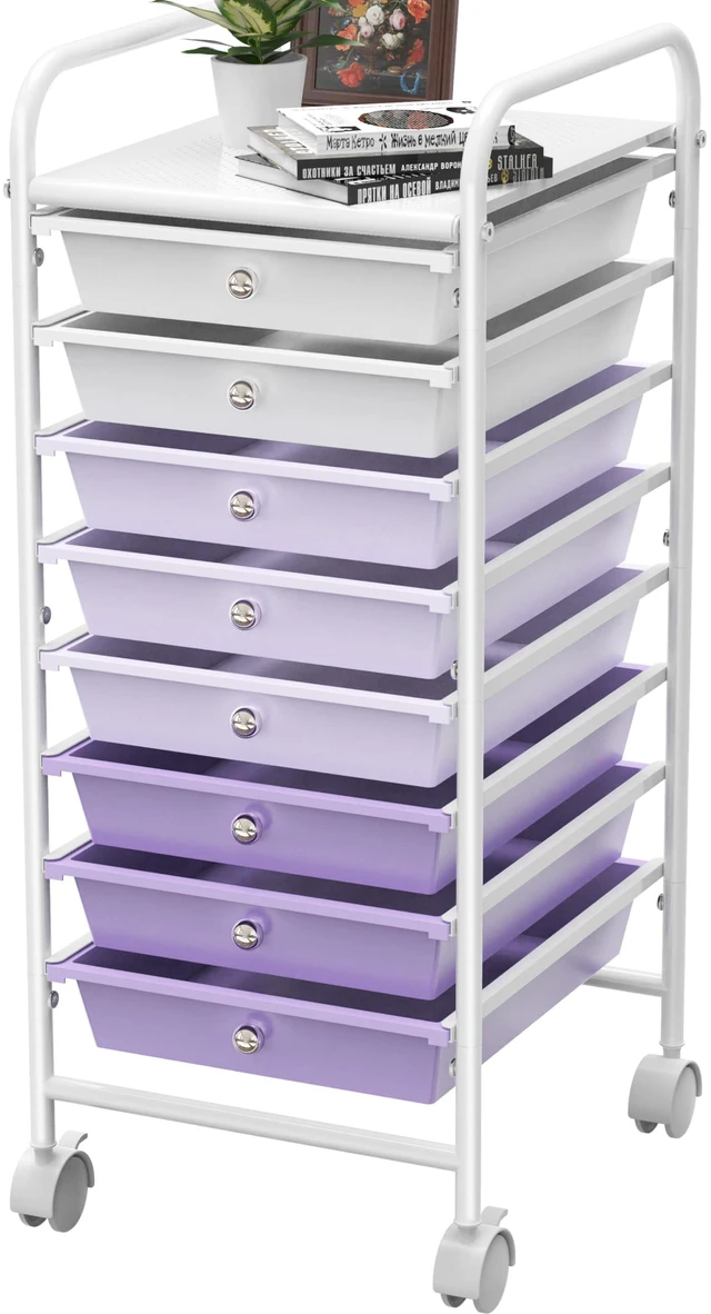 Main image of 8 Drawers Rolling Utility Cart Art Craft Storage, Purple 1-Column, 30.25" Height, Lockable Wheels, for School, Office, Art Craft, and Paper Storage