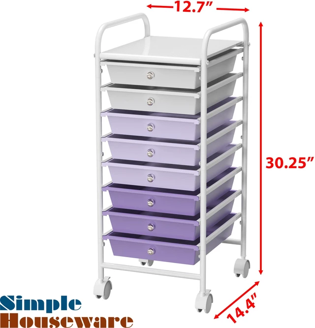 Alt view image 3 of 7 - 8 Drawers Rolling Utility Cart Art Craft Storage, Purple 1-Column, 30.25" Height, Lockable Wheels, for School, Office, Art Craft, and Paper Storage