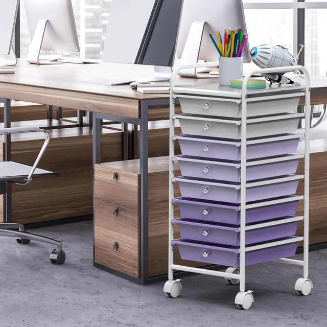 Alt view image 2 of 7 - 8 Drawers Rolling Utility Cart Art Craft Storage, Purple 1-Column, 30.25" Height, Lockable Wheels, for School, Office, Art Craft, and Paper Storage
