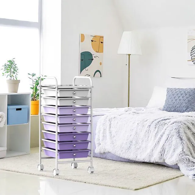 Alt view image 6 of 7 - 8 Drawers Rolling Utility Cart Art Craft Storage, Purple 1-Column, 30.25" Height, Lockable Wheels, for School, Office, Art Craft, and Paper Storage