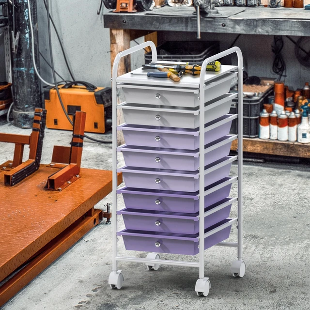 Alt view image 5 of 7 - 8 Drawers Rolling Utility Cart Art Craft Storage, Purple 1-Column, 30.25" Height, Lockable Wheels, for School, Office, Art Craft, and Paper Storage