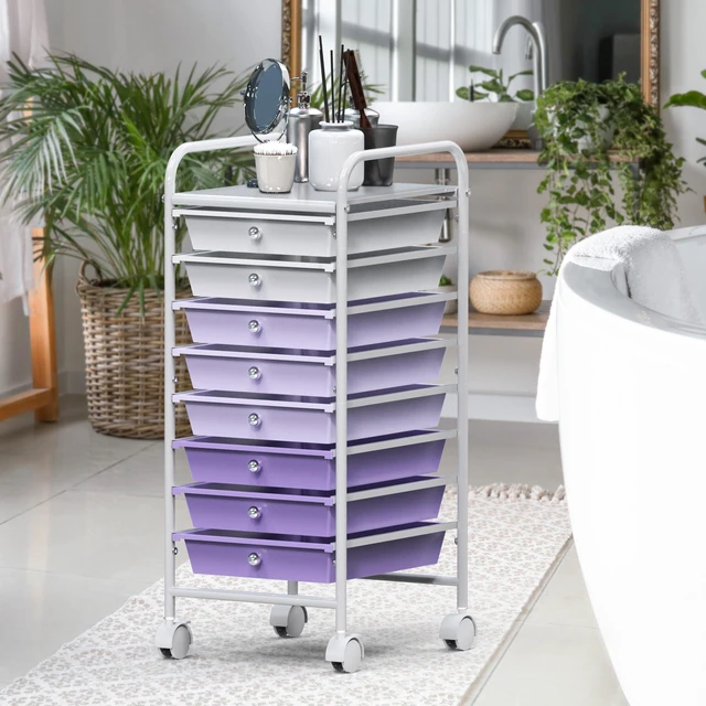 Alt view image 4 of 7 - 8 Drawers Rolling Utility Cart Art Craft Storage, Purple 1-Column, 30.25" Height, Lockable Wheels, for School, Office, Art Craft, and Paper Storage