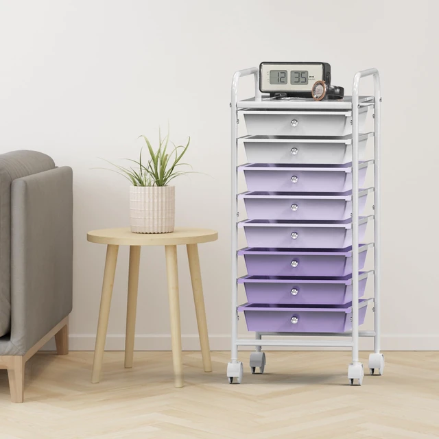 Alt view image 7 of 7 - 8 Drawers Rolling Utility Cart Art Craft Storage, Purple 1-Column, 30.25" Height, Lockable Wheels, for School, Office, Art Craft, and Paper Storage