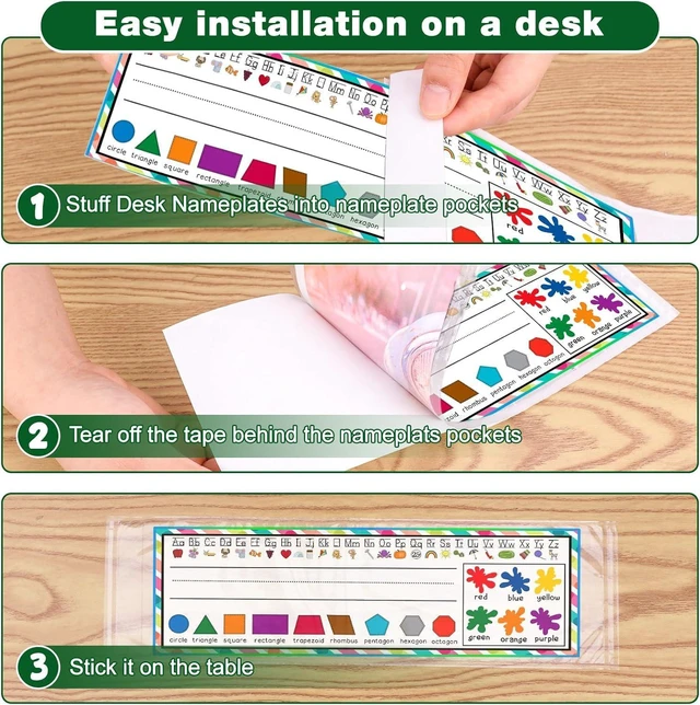 Alt view image 5 of 7 - 36 PCS Upgraded Nameplate Pocket, 15.3'' x 4.5'' Self Adhesive Desk Nameplates Name Tag Pocket,No Residue Clear Plastic View Name Tag Sleeves for Classroom Desk, Office Supplies (15.3 x 4.5'')