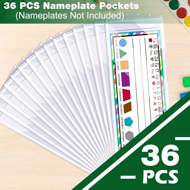 Alt view image 6 of 7 - 36 PCS Upgraded Nameplate Pocket, 15.3'' x 4.5'' Self Adhesive Desk Nameplates Name Tag Pocket,No Residue Clear Plastic View Name Tag Sleeves for Classroom Desk, Office Supplies (15.3 x 4.5'')