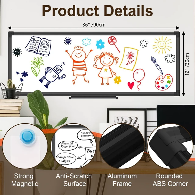 Alt view image 3 of 7 - XBoard 36 x 12 Inches Magnetic White Board, Long Narrow Dry Erase Board for Wall, Slim Portable to-do List Whiteboard