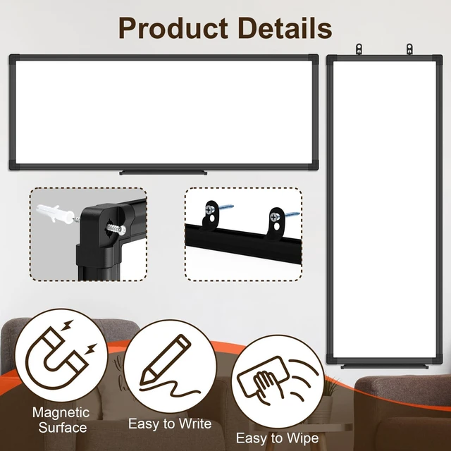 Alt view image 4 of 7 - XBoard 36 x 12 Inches Magnetic White Board, Long Narrow Dry Erase Board for Wall, Slim Portable to-do List Whiteboard